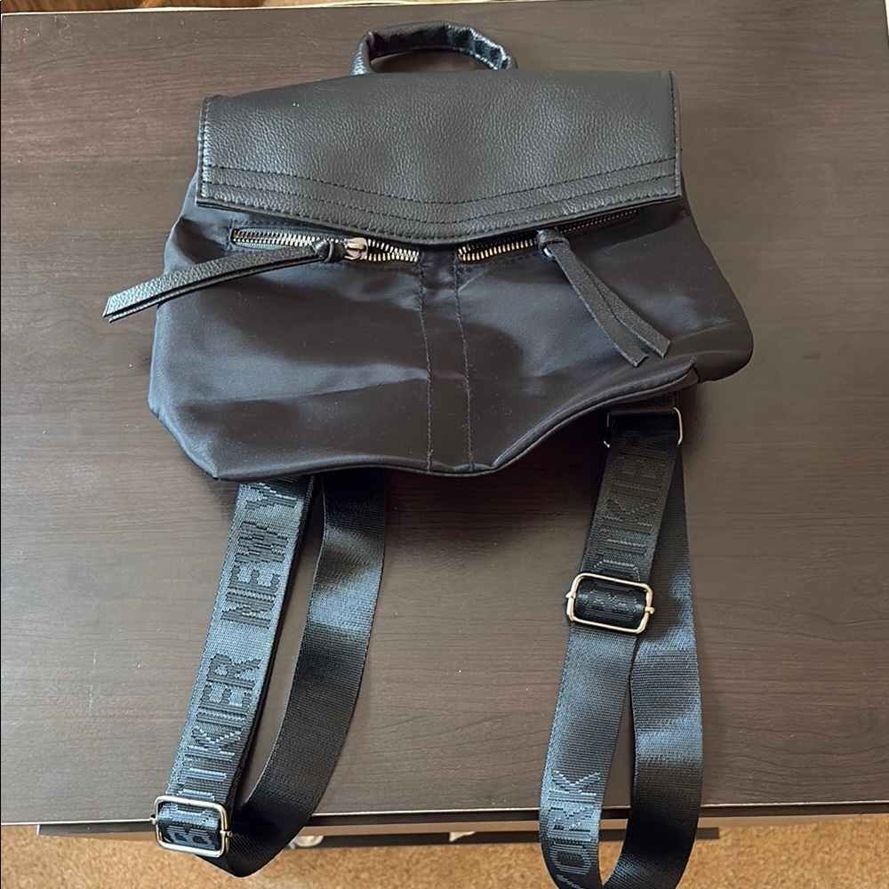 Botkier Black Leather Backpack with Flap-Over Design